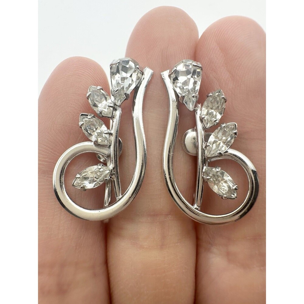 vintage signed Sterling Silver Rhinestone Screw Back Earrings